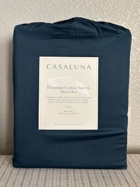 NWT King 600 Thread Count Sateen Sheet Set Dark Mineral Blue - Casaluna